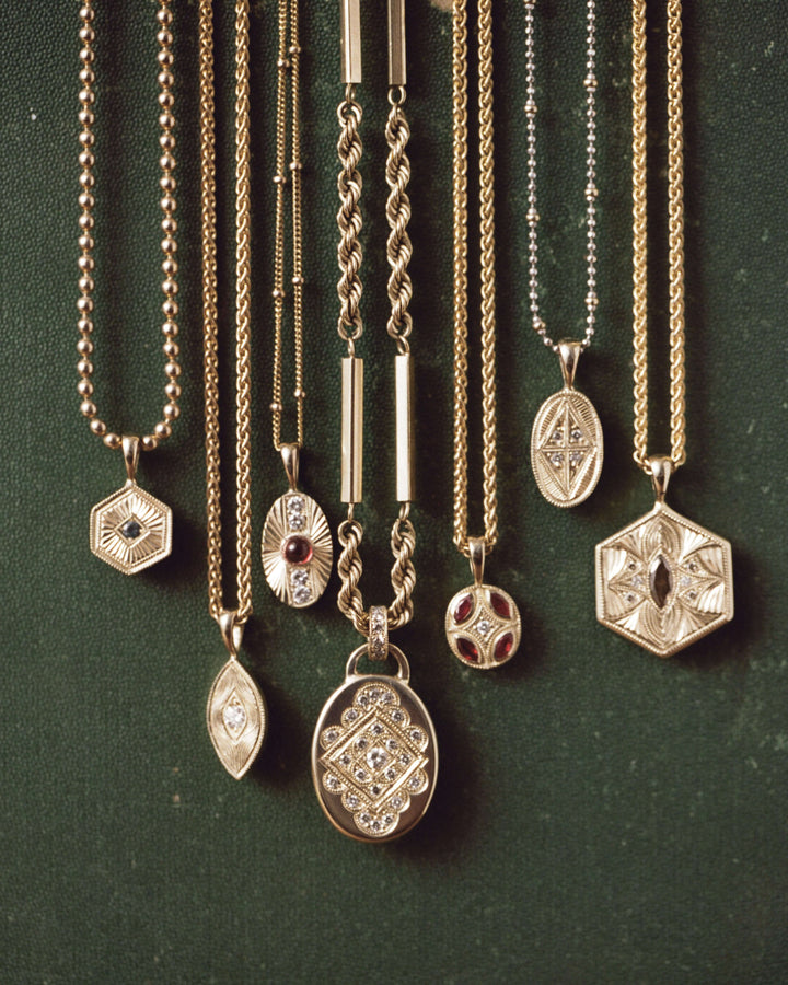 lenore pendant, etta pendant, celia pendant, vela pendant, wren pendant, gemma pendant